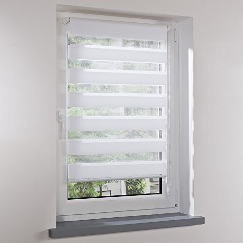 Easy-Shadow Universal Doppelrollo Klemmrollo Außenmaß Breite 85 x 110 cm Höhe - 85x110 cm weiß - Vario Kleberollo Easy&Fix inkl. 2 Stück Klemmträger und Seitenführung