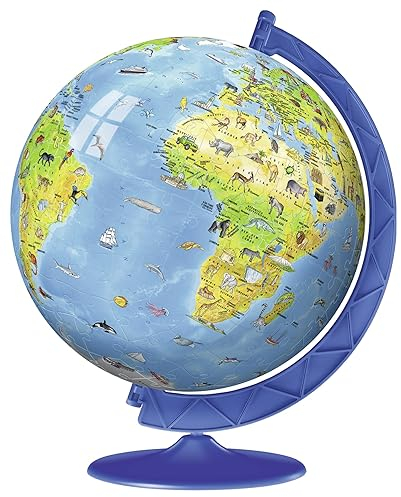 Ravensburger - Puzzle 3d Globo Terrestre Impara La Geografia Con Gli Animali | Puzzle 3d Bambini A Partire Dagli 6 Anni | Modellismo Da Costruire Bambini Di 180 Pezzi | Regalo Bambino 6 Anni E Più