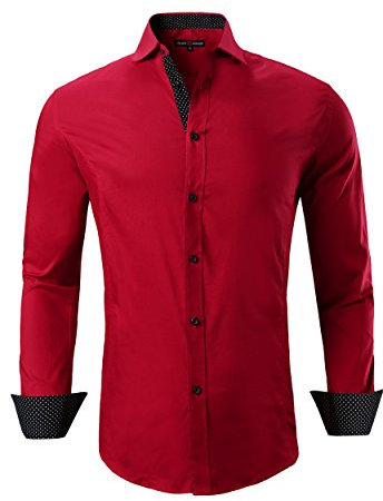 Alex Vando Mens Dress Shirts Regular Fit Long Sleeve Stretch Business Dress Shirts for Men,Red,XL