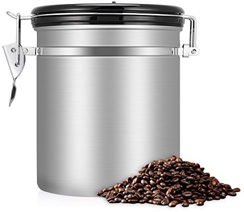 Kaffeedose, Kaffeedose Luftdicht, Kaffeedose Edelstahl, Kaffeebehälter Luftdichte Aromadose Vorratsdose Edelstahldose Vakuum Dose für kaffeebohnen dose, Pulver, Tee, Nüsse, Kakao(Silber, 1.5 Liter)