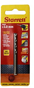 Starrett Split Point Drill Bits - HSS High Speed Steel 3x61mm KBAR030 Twist Drill Bit - For Steel Cast Iron Wood Soft Materials Iron