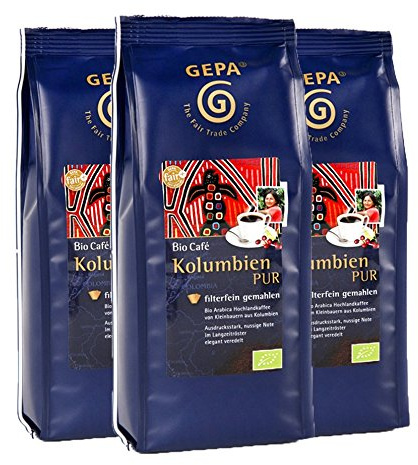 GEPA Bio Café Kolumbien PUR, gemahlen, 250 g, 3er Pack