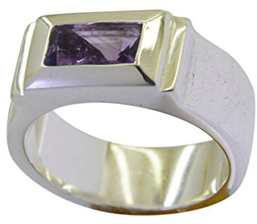 Ring aus 925er Silber, natürlicher Amethyst, rechteckig, Pavé-Stil, Geburtsstein Februar, Größe 5, 6, 7, 8, 9, 10, 11, 12, Silber, Amethyst