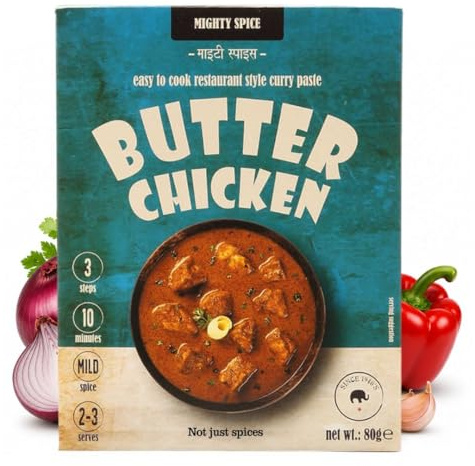 Mighty Spice Butter Chicken Curry Paste - Curry Sauce Kit with Indian spices, Quick Easy 10-Minute Recipe at Home, Authentic Indian Curry, Vegan Gluten Free, No Added Preservatives or Colouring, 80g