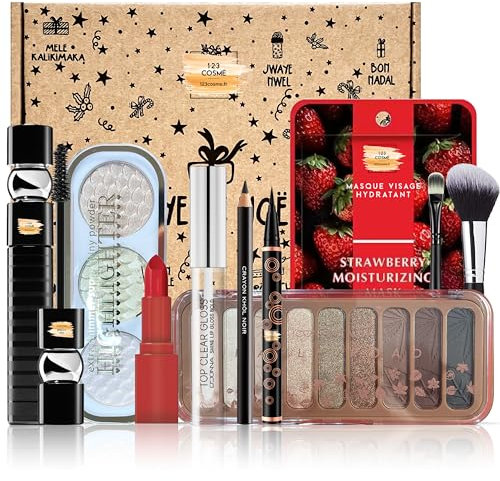 Coffret de Noel Maquillage - 10 Essentiels de maquillage Dans une boite Box Spéciale Noël