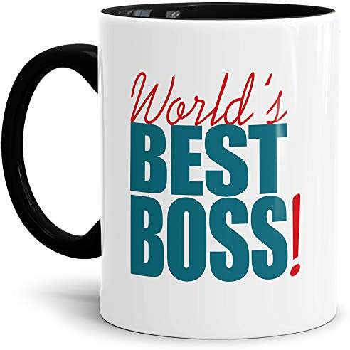 Chef-Tasse World´s best Boss Beruf/Boss/Lustig/Spruch/Geschenk-Idee/Arbeit/Büro/Innen & Henkel Schwarz