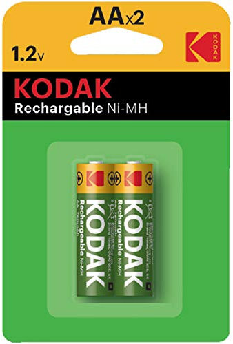 2 X AA Kodak 1.2V Nickel Metal (Ni-MH) Rechargeable Batteries 750mAh Capacity