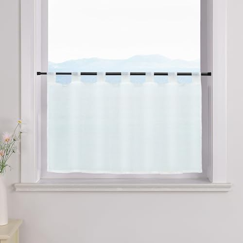 ESLIR Scheibengardine mit Schlaufen Gardinen Küche Bistrogardinen Transparent Stores Vorhänge Kurzgardine Voile Weiß BxH 30x90cm 1 Stück