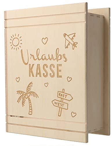 Spruchreif · Spardose Buch aus Holz mit Gravur · Geldgeschenk Sparbüchse · Geschenk Urlaubsgeld · Urlaubskasse · Reise · Schüleraustausch · Abenteuer