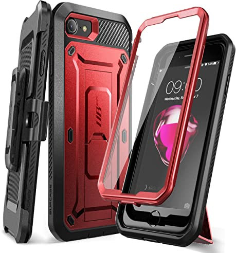 SUPCASE Unicorn Beetle Pro Case for iPhone SE 2022/2020/8/7, Full-Body Built-in Screen Protector, Red