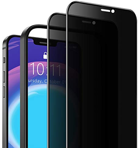 SAEYON [2 Stück] Anti-Spähen Glasfolie Schutzfolie für Apple iPhone 12 Pro/iPhone 12, 3D Anti-Spy Privacy Gehärtetes Glas Sichtschutzfolie für iPhone 12 Pro/iPhone 12 Blickschutzfolie, 6,1, Schwarz