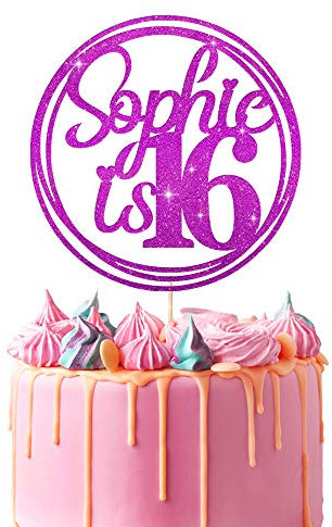 Personalised Birthday Cake Topper | Customized with Any Name Any Age 16 18 21 40 60 Party Cake Decoration | Double Sided Glitter Card | Purple