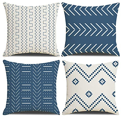 DWDC Juego de 4 fundas de almohada de 40,6 x 40,6 cm, mezcla de lino y algodón, con patrones geométricos modernos, fundas de cojín cuadradas decorativas para sofá