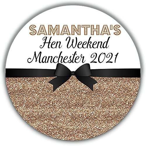 Personalised Gloss Hen Night Stickers Labels for Party Bag Thank You Printed Glitter Effect Gold (35 x Round 37mm Small)