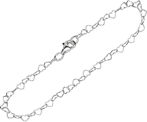 NKlaus Silber Armband Damen 925 - Herz Ankerkette - 19 cm - Sterling Armbandkette - Frauen designer Anker Armkette Echt Sterlingsilber - 2,8mm breit 12795