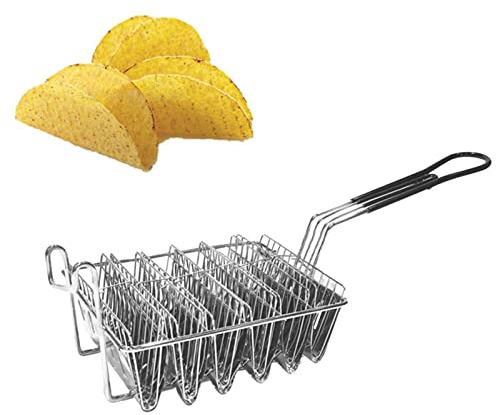 Felenny Frying Basket, Taco Basket Holds 6 Shells Deep Fryer Taco Holder Basket Taco Fry Basket with Grip Handle Kitchen Cooking Tool, Silver