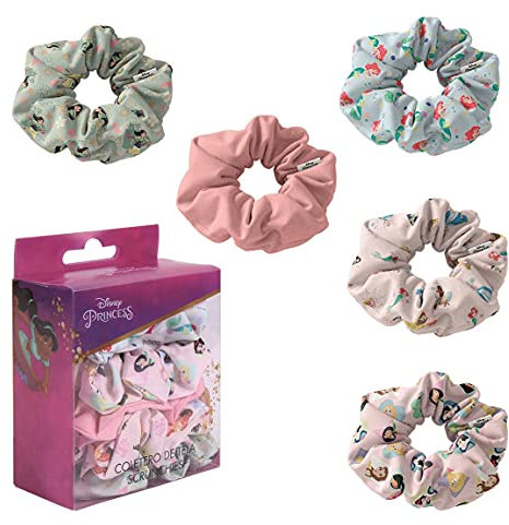 CERDÁ LIFE'S LITTLE MOMENTS - Lot de 5 chouchous en tissu avec motifs Princesses Disney - Licence Officielle Disney