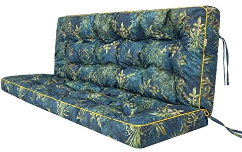 Bjird Cojin para Banco - Cojines Blandos de Asiento y Respaldo para Tumbonas, Bancos de Jardín, Columpios de Patio, Suelo - Impermeables con Diseño Acolchado y Correas - 140 cm - césped Verde