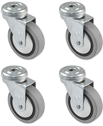 Amig - Pack of 4 Wheels for Furniture mod. 2504 | with Hole and Bearings | Measurement: Ø 40 mm | Maximum Load per Wheel: 17 kg | Made with Rubber |Color Grey | Without Brake
