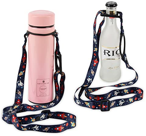 FainFun Trinkflasche Schultergurt, Trinkflasche Tragegurt Verstellbarer, Flaschengurt zum Umhängen für Erwachsene Kinder Baby, Tragegurt für Trinkflaschen Tragbarer für Spazieren Wandern, Astronaut