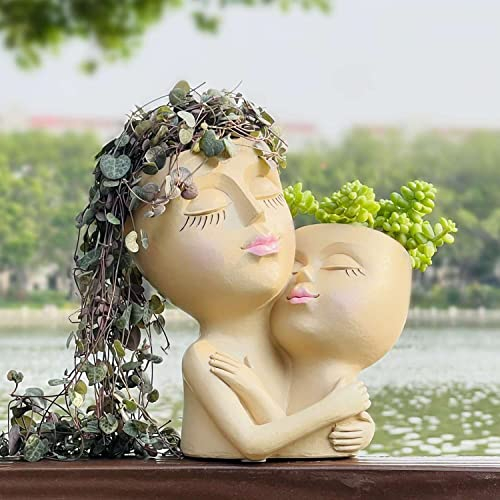SUQEFAN Doppelseitige Pflanzgefäße für Frauen, Töpfe, Kopf, Pflanzgefäß für Zimmerpflanzen, tolles einzigartiges Geburtstags- und Gartengeschenk, Neue Heimdekoration, Freiraum (Khaki)