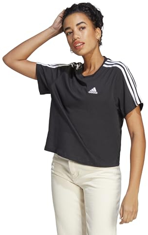 adidas Damen Essentials 3-Stripes Single Jersey Crop Top, Black/White, S