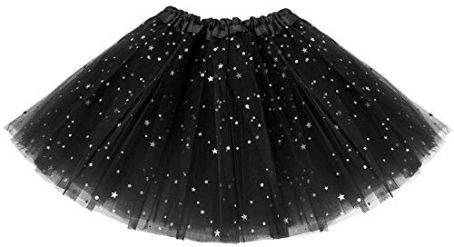 KEREDA Kinder Mädchen Tüllrock Pailletten Tütü Röcke Glitzer Bunt Ballettrock 2-7 Jahre,Schwarz