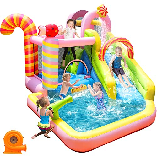 NBSPORT Inflatable Water Slide Bounce House for Kids, Candy Style, Blow up