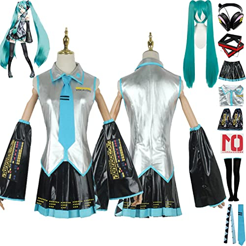 Tjmiaohao Anime H'atsune M'iku Cosplay Kostüm Outfit Japanisch Anfänger Future Uniform Full Set Frauen Mädchen Halloween Dress Up Anzug mit Perücke/Kopfschmuck/Kopfhörer/Aufkleber (XXXL)