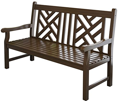 ZMYJTO Outdoor Holzbank Parkstuhl, Doppel Massivholz Gartenbank Freizeitstuhl, Terrassen Holzhocker Balkon Sofa mit Rückenlehne und Armlehne, Super Belastbar