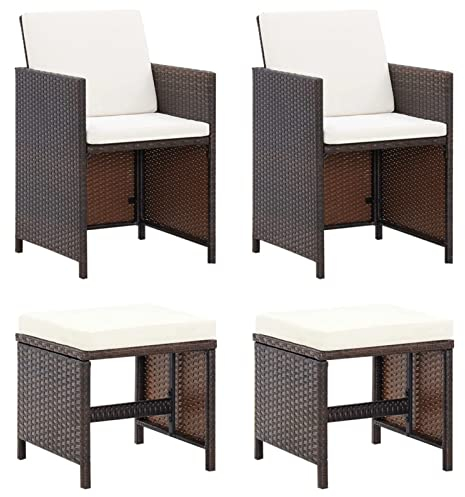 BaraSh 4-TLG. Gartenstuhl und Hocker Set Poly Rattan Braun Liegestuhl Und Hocker Camping Stuhl Hocker