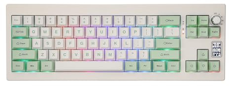 EPOMAKER Shadow-X Gasket Mechanical Keyboard with Screen, Hot Swappable 3 Modes (2.4ghz/Bluetooth/USB-C Wired) Wireless Gaming Keyboard, Poron Foam, Silicon Pad (White Green, Wisteria Linear Switch)