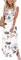 WNEEDU Robe Longue Femmes Robes d'éte Plage Robes sans Manches Col V Décontracté avec Poches Blanc Floral M