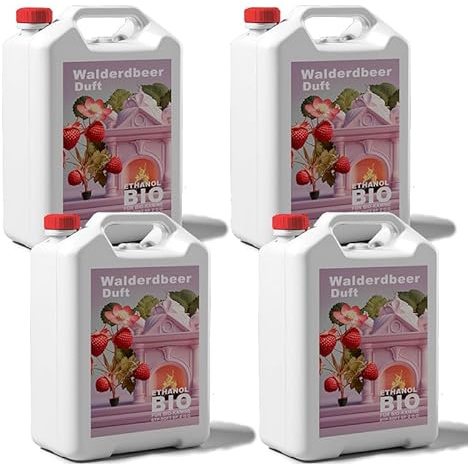 4x5 Liter Bioethanol Premium 100% fürAlkohol für Kamin (WALDERDBEEREDUFT, 20L)