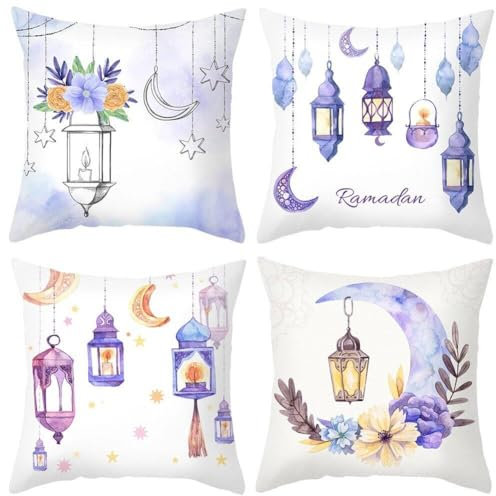 4 Pcs Ramadan Kissen Deckt Islamisch Eid Mubarak Kissen Hülle Ramadan Dekorationen Kissenbezug Für Muslimische Heimbett -Sofa