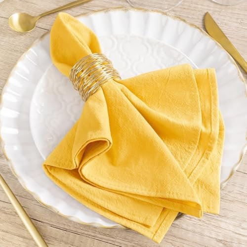 MLMW Goldgelbe Stoffservietten, Set mit 8 Leinenservietten, waschbar, 40,6 x 40,6 cm, für rustikale Hochzeit, Party, Babyparty, Brautparty, Geburtstag, Tischdekorationen