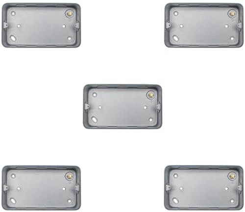 5 Pack 2 Gang 40mm Surface Mount Metal CLAD Back Box Switch Socket Rounded Earth - Heavy Duty Strong Wall Plate Holder