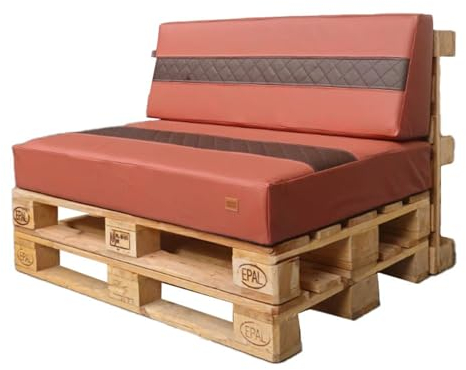 GoldenGroup Gartenset Kissen für Palettenmöbel Cognac - Eco-Leder mit gestepptem Einsatz Sofakissen - Polster Hartschaum - Sitzkissen 120cm x 80cm x 10cm & 120cm x 40cm x 10/20cm Rückenkissen