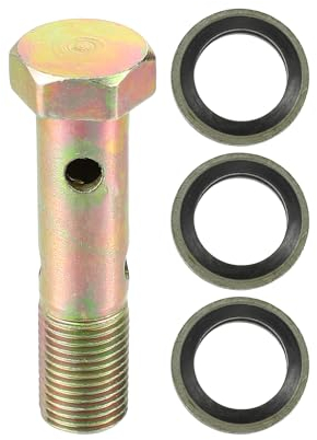 VekAuto Doppelter Banjo-Bolzen-Satz, M10x1.0 Länge 44mm Metrisches Gewinde Turbo Bremsleitung Adapter Universal für Auto Langlebiges Metall Bronze Farbe mit Unterlegscheiben