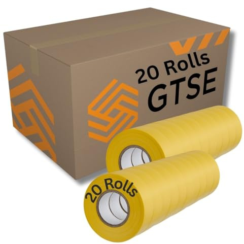 GTSE Yellow Electrical Tape, 19mm x 20m, 20 Rolls of Strong Self-Adhesive PVC Insulation Tape for Insulating, Repairing and Protecting Electrical Wires