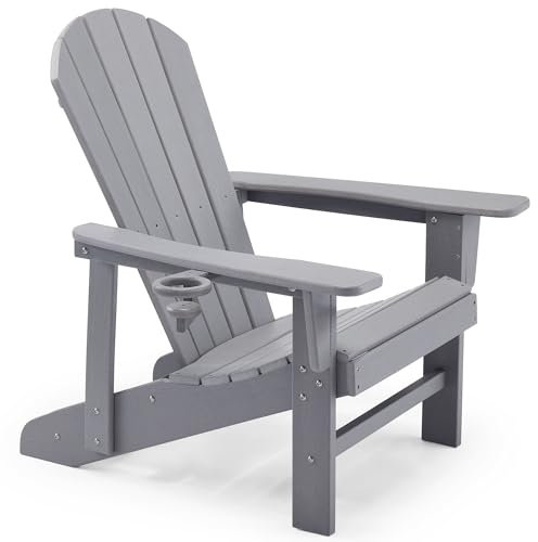 VonHaus Grey Adirondack Chair - Outdoor Fire Pit Chair for Garden, Terrace, Patio & Balcony - Water Resistant HDPE Slatted Style Firepit Seat with Wide Armrests & Ergonomic Sloped Back