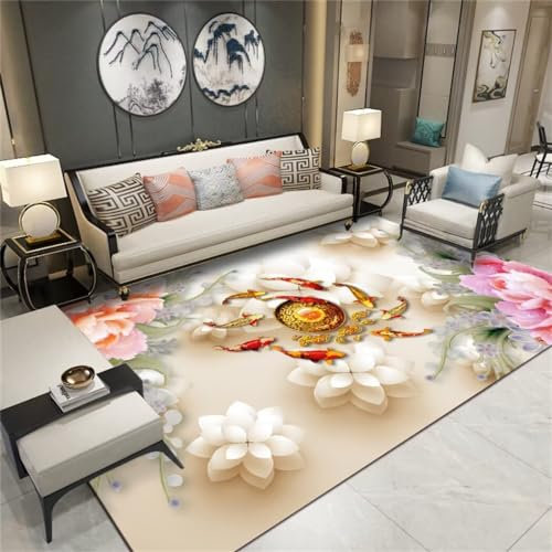 Tapis Couloir Long Tapis Tout Doux 100X160Cm Tapis De Damier Rose Grand Tapis Lavable À Motif Floral pour Salon Oriental, Décoration De Maison