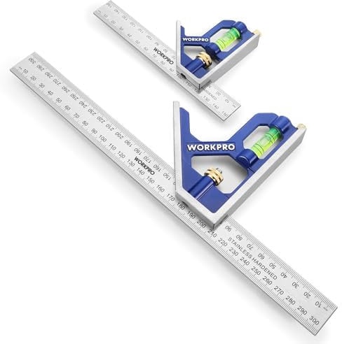 WORKPRO Kombinationswinkel 150mm & 300mm, Anschlagwinkel Universalwinkel mit Wasserwaage und Anreissnadel, Einstellbar Winkelmesser aus Edelstahl 90/45 Grad Messwerkzeug mit Zinklegierungsgriff
