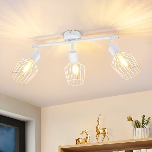 Lichtmaler Deckenspot E14 Deckenstrahler 3 Flamming - Deckenleuchte Weiß Deckenlampe Vintage Küchenlampe Schwenbar Spotlight für Flur Schlafzimmer Esszimmer(ohne Leuchtmittel)