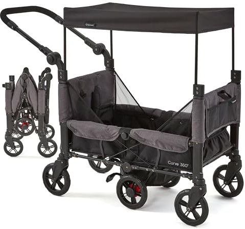 Contours Curve 360 Double Stroller Wagon - Lightweight, Car Seat Compatible, 2 Kids, Ultra Maneuverable
