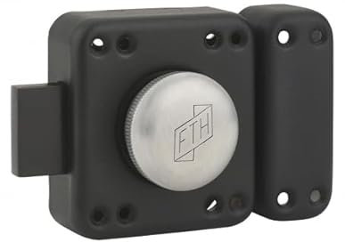 FTH - Verrou de porte FTH R85 à bouton, cylindre de 45mm, coffre et pêne noir mat, 3 clés crantées