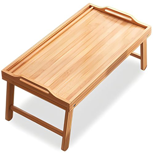 Tavolino Porta Laptop in Bambù Pieghevole, Leggio da Letto, Tavolo Portatile, Letto Tavolino Per Laptop, Tavolino Letto pc per Studiare, Lavorare, Cenare, Leggere (Wood color,40x30x20cm)