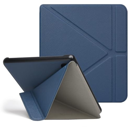 Tenano Coque Origami pour Kobo Libra Colour (Modèle : N428) Et Tolino Vision Colour 2024 avec Fonction Auto Veille/Réveil - Bleu