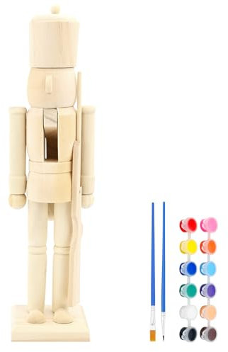 Große Weihnachten Nussknacker Soldat Holz 38cm/15Zoll Weihnachten Unbemalte Rohling Nussbaumsoldat Unfertige Figuren Ornamente Puppe mit Farbe Pinsel für Christbaumschmuck DIY Basteln Bemalen Geschenk