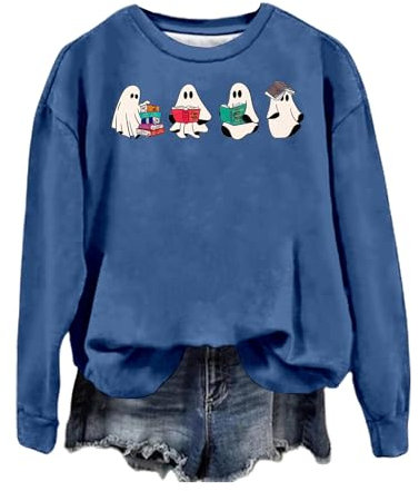 Halloween kostüm Damen Trend Hoodie Blutig Bedrucktes Hoodie Top Jacken Vintage (Blue, XXL)